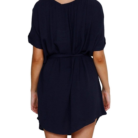 Women's Roll Up Sleeve Loose Chiffon Short Dress - Picture 2 of 8